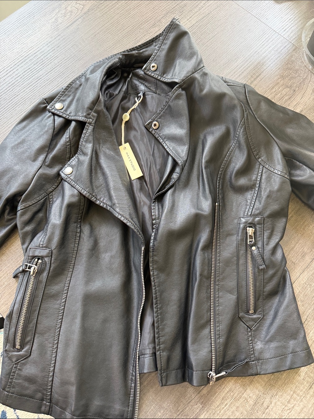 Women's Max Studio Black Faux Leather Moto Jacket